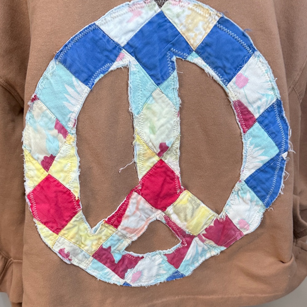 Brown Abercrombie & Fitch Sweatshirt with Hand Stitched Quilted Piece Sign sz L - Picture 2 of 3